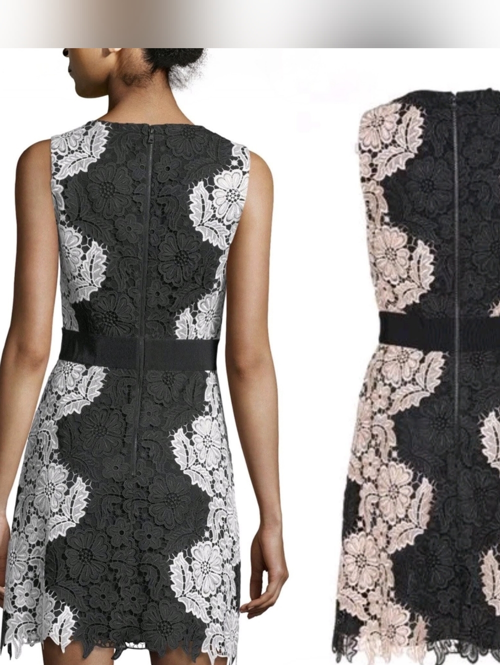 Alice + Olivia Patrice A-Line Lace Dress Black and Cream Women's 2 Floral - Picture 7 of 16